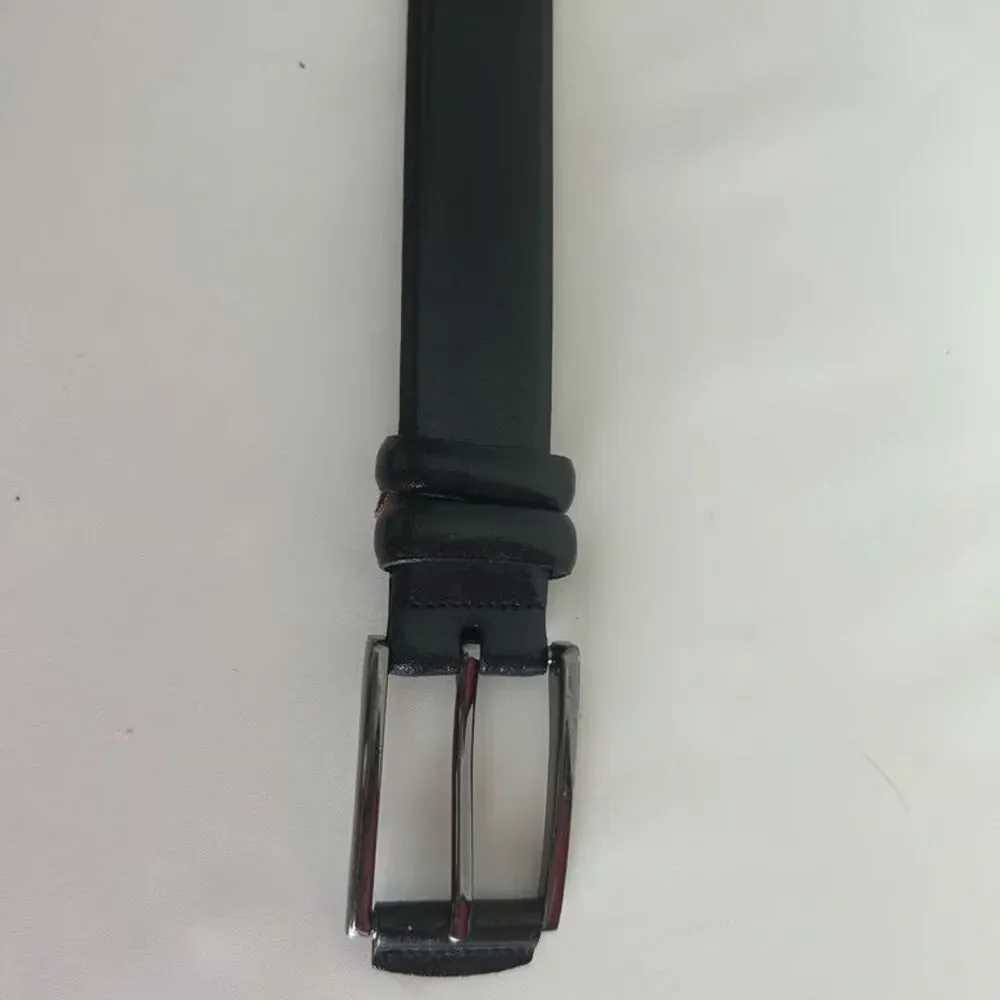 Genuine Italian Leather Belt Mens 38 Black Handmade Dress Gunmetal Buckle Italy